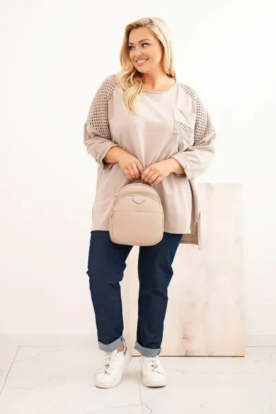 Legínovo Dámska mikina Plus Size bavlnená s potlačou béžová Farba: Béžová, Veľkosť: UNI