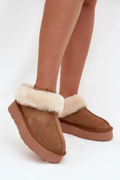 Boto Kožené semišové zimné čižmy pre ženy s kožušinkou Camel Mivelle