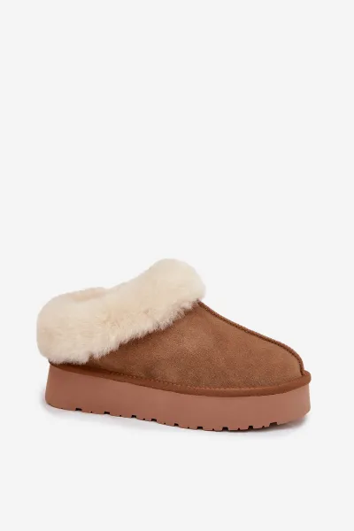 Boto Kožené semišové zimné čižmy pre ženy s kožušinkou Camel Mivelle