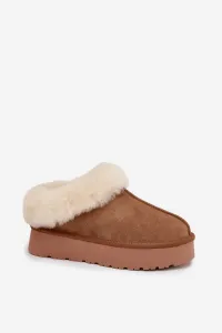 Boto Kožené semišové zimné čižmy pre ženy s kožušinkou Camel Mivelle