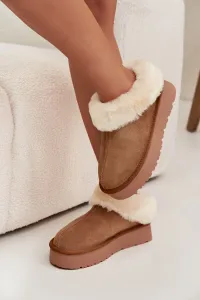 Boto Kožené semišové zimné čižmy pre ženy s kožušinkou Camel Mivelle