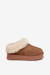 Boto Kožené semišové zimné čižmy pre ženy s kožušinkou Camel Mivelle
