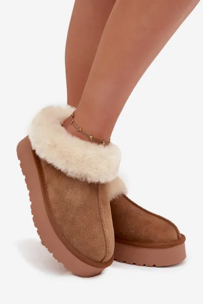 Boto Kožené semišové zimné čižmy pre ženy s kožušinkou Camel Mivelle