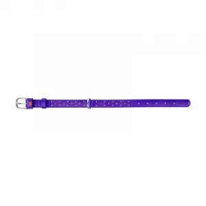 Plochý kožený obojok fialovej farby s kryštálmi, Obvod krku: 30-39 cm, širka: 20 mm