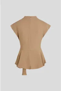 Blúzka Karl Lagerfeld Fluid Short Sleeve Knot Blouse Nougat