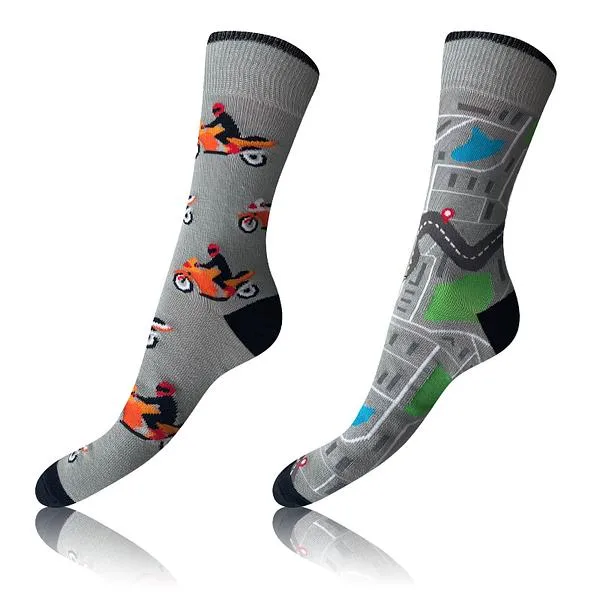 Bellinda 
CRAZY SOCKS 2x - Veselé ponožky 2 páry - sivá - červená - tmavo modrá