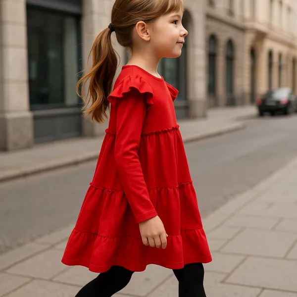 Fashionkids Dievčenské bavlnené červené šaty s volánikmi (86–128) Farba: Červená, Veľkosť: 86