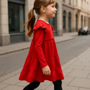 Fashionkids Dievčenské bavlnené červené šaty s volánikmi (86–128) Farba: Červená, Veľkosť: 86