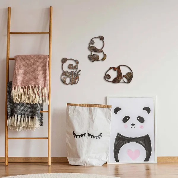 Wallity Hrdzavá Panda nástenná kovová dekorácia viacfarebná