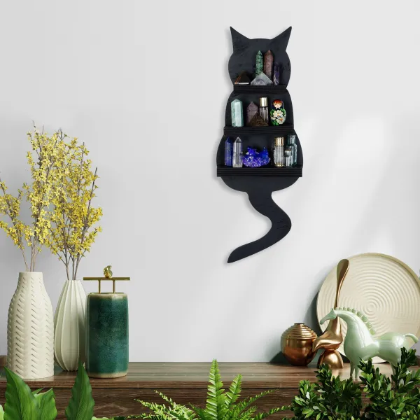 Wallity Nástenná polica Cat čierna