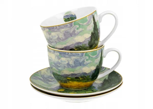 Duo Súprava 2 ks porcelánových hrnčekov Van Gogh Pšeničné pole 90 ml viacfarebná