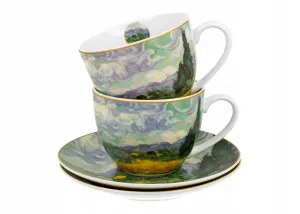 Duo Súprava 2 ks porcelánových hrnčekov Van Gogh Pšeničné pole 90 ml viacfarebná