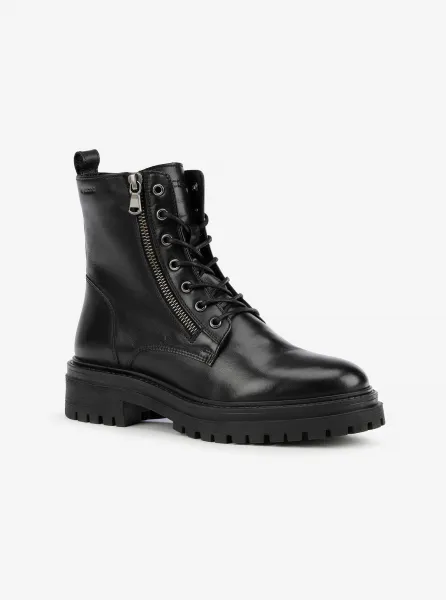Black Women Ankle Leather Shoes Geox Iridea - Women