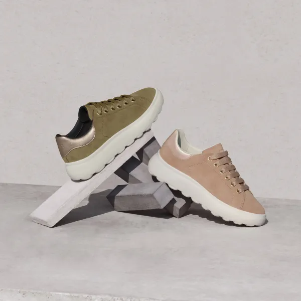 Khaki Women's Geox Spherica EC4.1 Sneakers - Women's