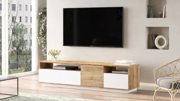 Televízny stolík Houseland Fledro biely/borovica Atlantic