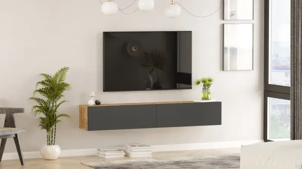 Závesný TV stolík Houseland Flipo borovica Atlantic/antracitový sivý