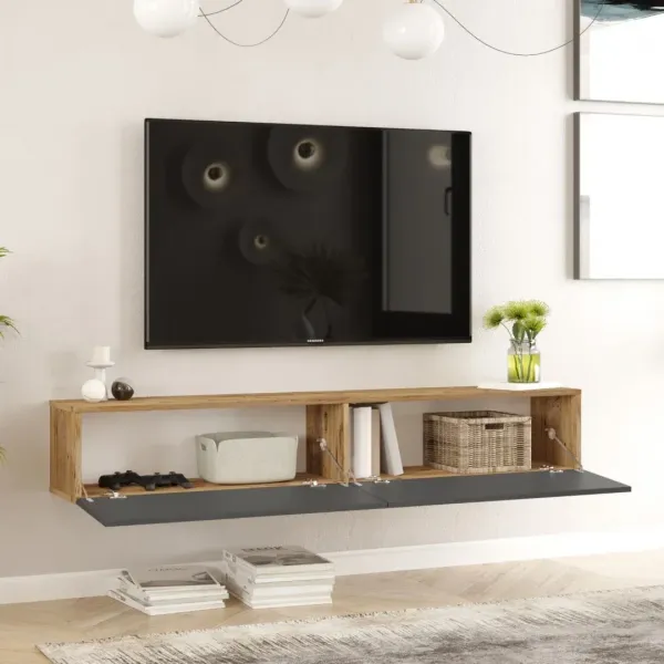 Závesný TV stolík Houseland Flipo borovica Atlantic/antracitový sivý