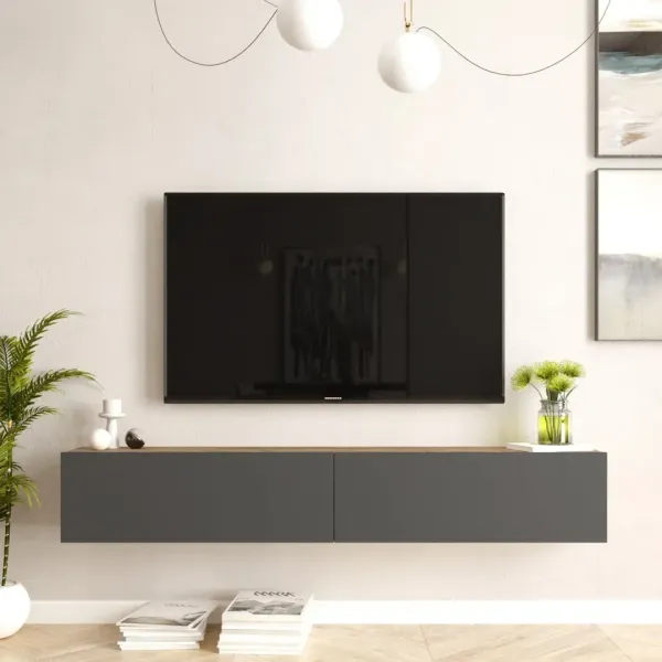 Závesný TV stolík Houseland Flipo borovica Atlantic/antracitový sivý
