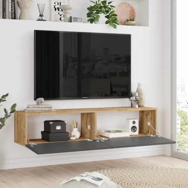 Závesný televízny stolík Houseland Farfallo borovica Atlantic/antracitovo sivý