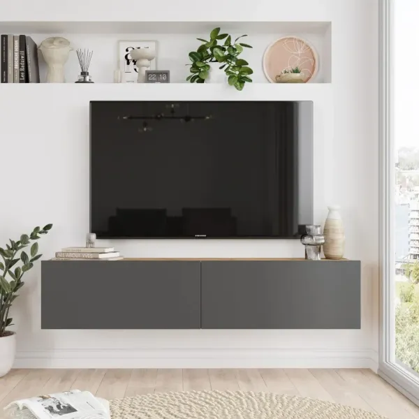 Závesný televízny stolík Houseland Farfallo borovica Atlantic/antracitovo sivý