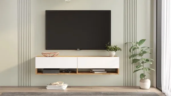 Závesný televízny stolík Houseland Felicia borovica Atlantic/biely