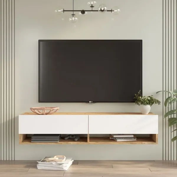 Závesný televízny stolík Houseland Felicia borovica Atlantic/biely
