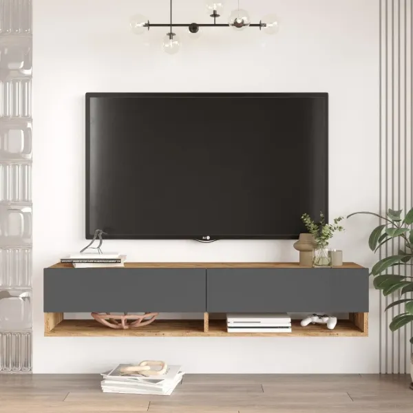 Závesný televízny stolík Houseland Felicia borovica Atlantic/antracitovo sivý