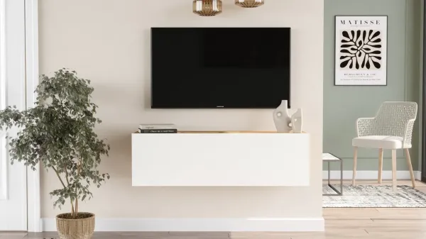 Závesný TV stolík Houseland Fullio borovica Atlantic/biela