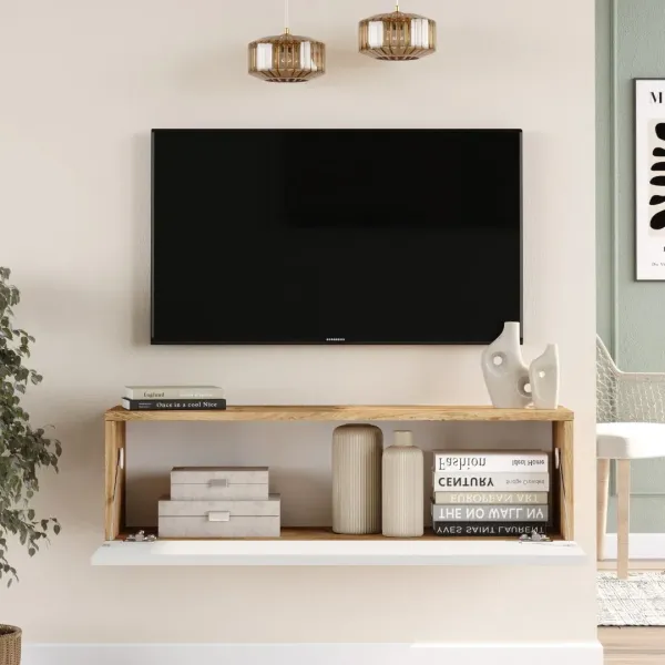 Závesný TV stolík Houseland Fullio borovica Atlantic/biela
