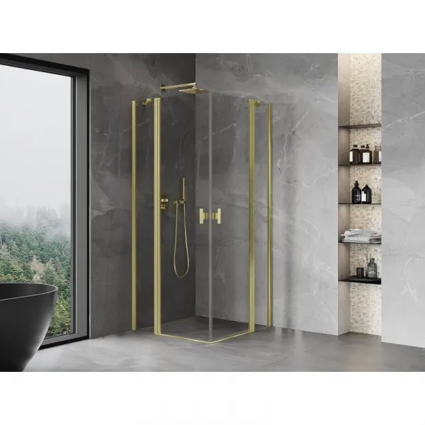 MEXEN/S - Mist Duo sprchovací kút dvere krídlové 100 x 100, transparent, zlato kartáčovaná 8A4-100-100-55-00