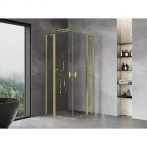 MEXEN/S - Mist Duo sprchovací kút dvere krídlové 100 x 100, transparent, zlato kartáčovaná 8A4-100-100-55-00