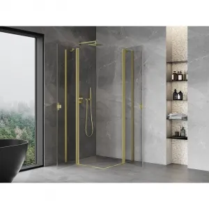 MEXEN/S - Mist Duo sprchovací kút dvere krídlové 100 x 100, transparent, zlato kartáčovaná 8A4-100-100-55-00