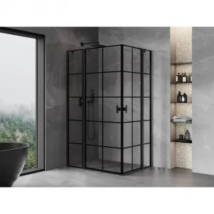 MEXEN/S - Mist Duo sprchovací kút dvere krídlové 100 x 80, čierna dekor, čierna 8A4-100L-080P-70-77
