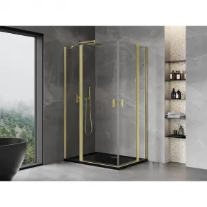 MEXEN/S - Mist Duo sprchovací kút dvere krídlové 100 x 80, transparent, zlato kartáčovaná 8A4-100-080-55-00