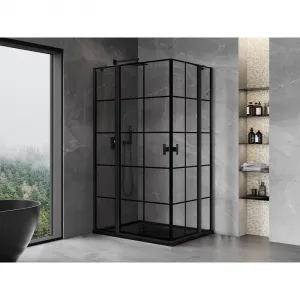MEXEN/S - Mist Duo sprchovací kút dvere krídlové 100 x 80, čierna dekor, čierna 8A4-100L-080P-70-77