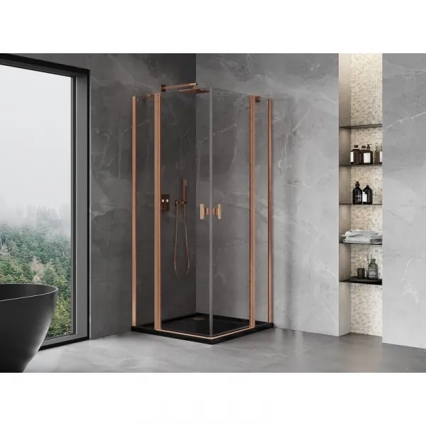 MEXEN/S - Mist Duo sprchovací kút dvere krídlové 70 x 70, transparent, meď kartáčovaná 8A4-070-070-65-00
