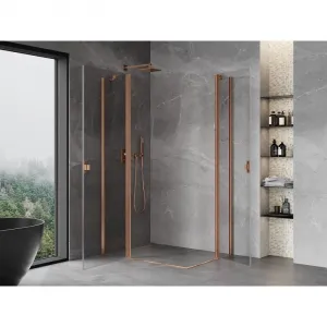 MEXEN/S - Mist Duo sprchovací kút dvere krídlové 85 x 70, transparent, meď kartáčovaná 8A4-085-070-65-00