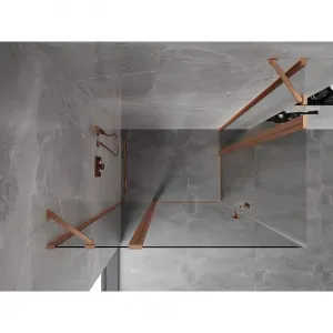 MEXEN/S - Mist Duo sprchovací kút dvere krídlové 85 x 70, transparent, meď kartáčovaná 8A4-085-070-65-00