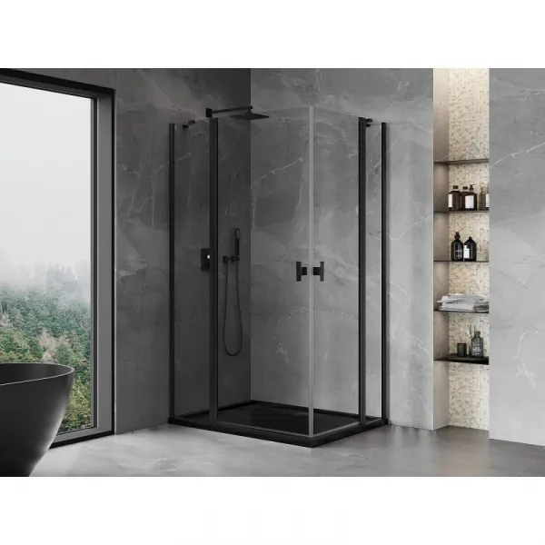MEXEN/S - Mist Duo sprchovací kút dvere krídlové 100 x 70, transparent, čierna 8A4-100-070-70-00