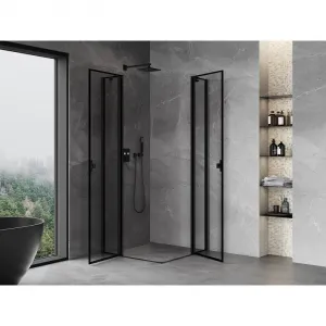 MEXEN/S - Mist Duo sprchovací kút dvere krídlové 100 x 100, čierny okraj, čierna 8A4-100L-100P-70-70