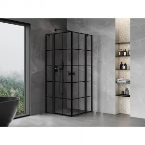 MEXEN/S - Mist Duo sprchovací kút dvere krídlové 80 x 80, čierna dekor, čierna 8A4-080L-080P-70-77