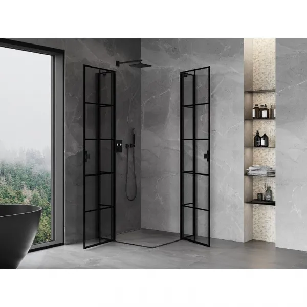 MEXEN/S - Mist Duo sprchovací kút dvere krídlové 70 x 70, čierna dekor, čierna 8A4-070L-070P-70-77