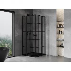 MEXEN/S - Mist Duo sprchovací kút dvere krídlové 80 x 80, čierna dekor, čierna 8A4-080L-080P-70-77