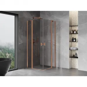 MEXEN/S - Mist Duo sprchovací kút dvere krídlové 75 x 75, transparent, meď kartáčovaná 8A4-075-075-65-00