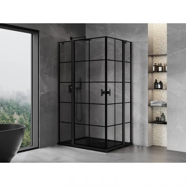 MEXEN/S - Mist Duo sprchovací kút dvere krídlové 110 x 70, čierna dekor, čierna 8A4-110L-070P-70-77