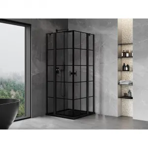 MEXEN/S - Mist Duo sprchovací kút dvere krídlové 90 x 90, čierna dekor, čierna 8A4-090L-090P-70-77