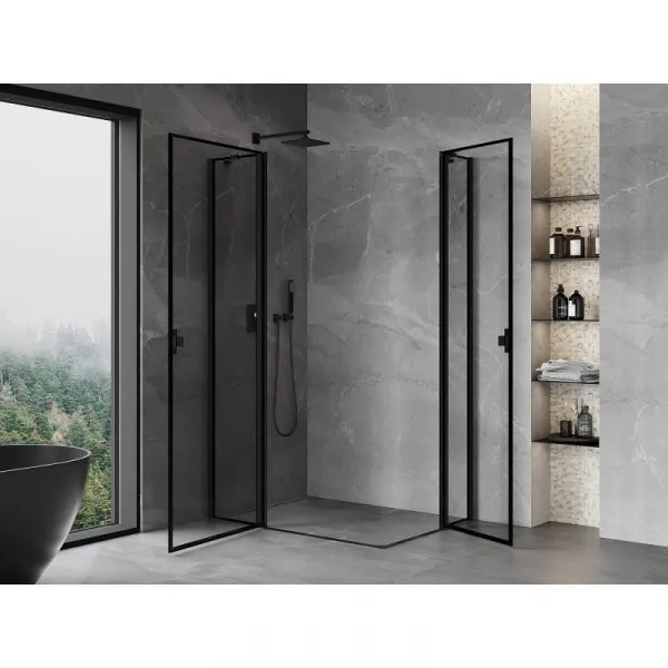 MEXEN/S - Mist Duo sprchovací kút dvere krídlové 110 x 80, čierny okraj, čierna 8A4-110L-080P-70-70