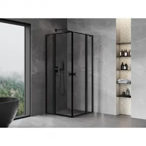MEXEN/S - Mist L Duo sprchovací kút dvere krídlové 100 x 100, čierny okraj, čierna 8A4L-100L-100P-70-70