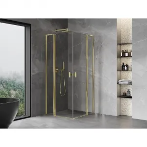 MEXEN/S - Mist L Duo sprchovací kút dvere krídlové 100 x 100, transparent, zlato 8A4L-100-100-50-00