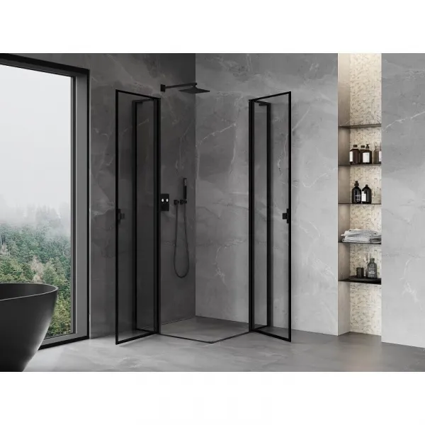 MEXEN/S - Mist L Duo sprchovací kút dvere krídlové 100 x 100, čierny okraj, čierna 8A4L-100L-100P-70-70